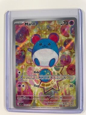 Pokemon Marill Holographic Card Blue Pink Gold